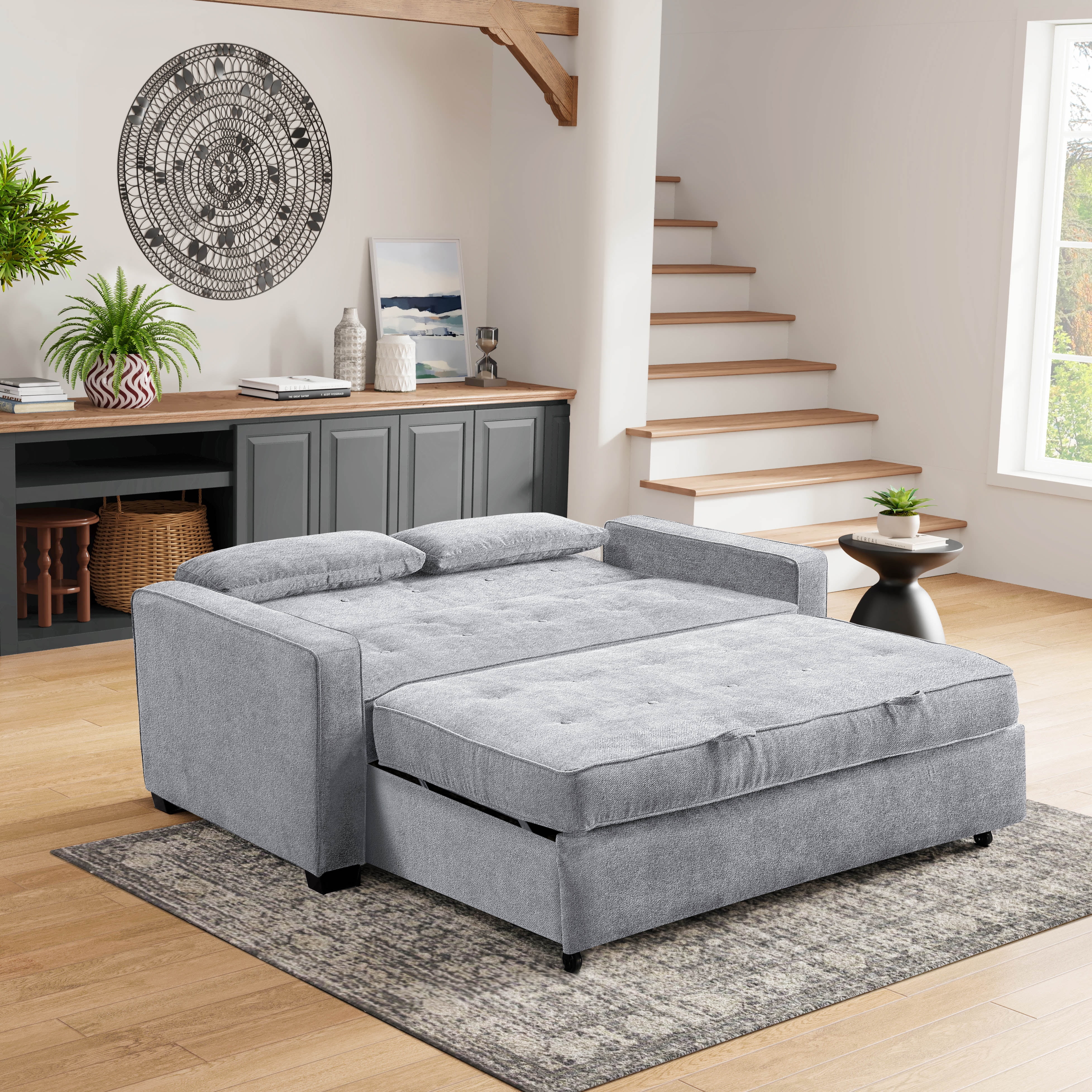 Serta Dream Convertibles Monroe Modern Polyester Convertible Queen Sofa Bed with Pillows Grey - Image 11
