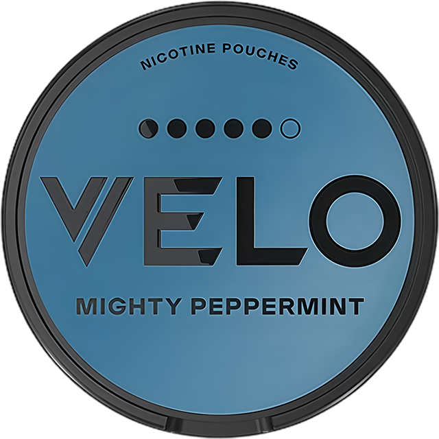 VELO Mighty Peppermint 5Star 14mg nicotine pouches — Slim Moist can with 20 extra strong peppermint pouches
