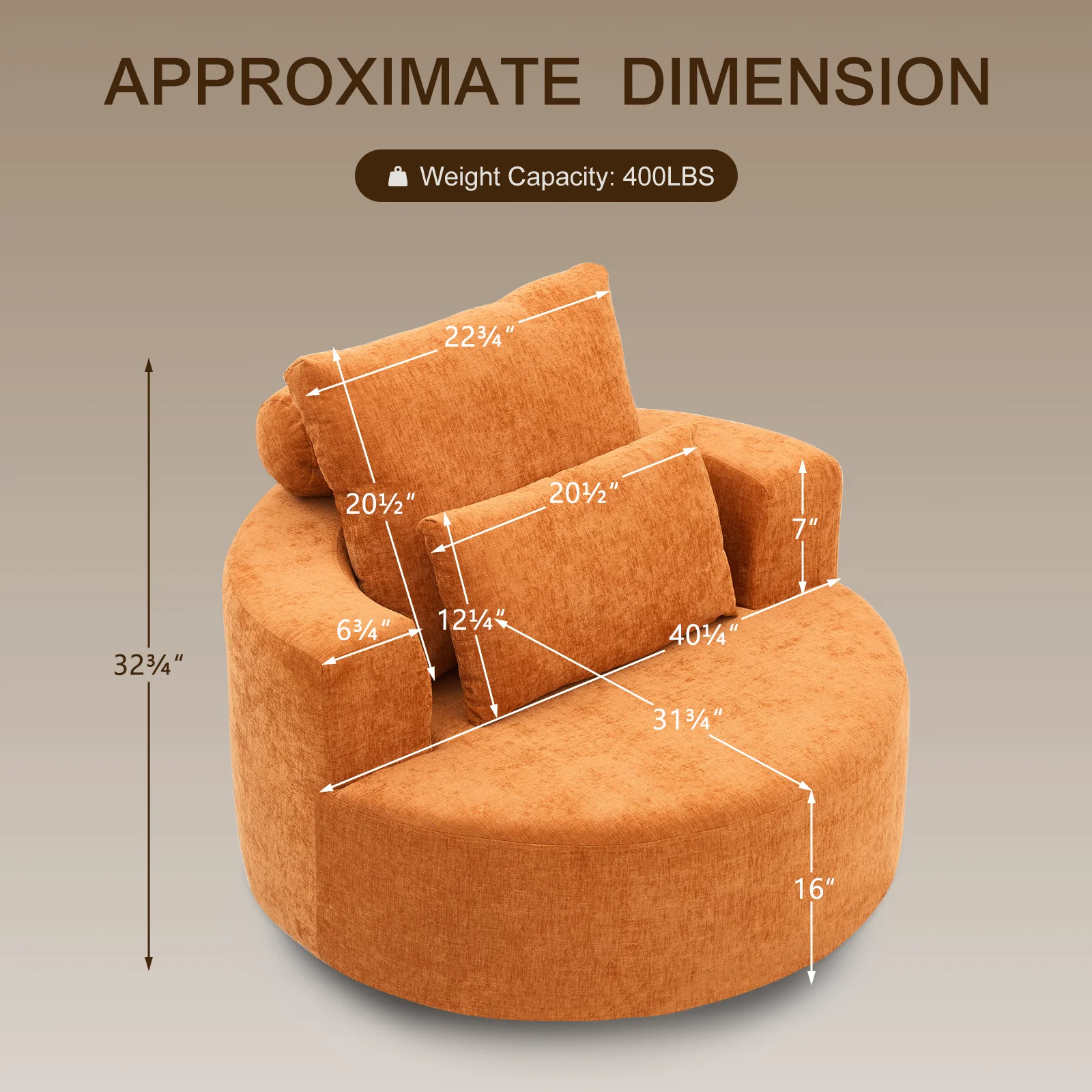Fumahaus Upholstered Swivel Accent Chair, Oversized Comfy Round Sofa Chair with Two Pillows, Leisure Sofa Chair for Living Room Bedroom, Beige - Image 35