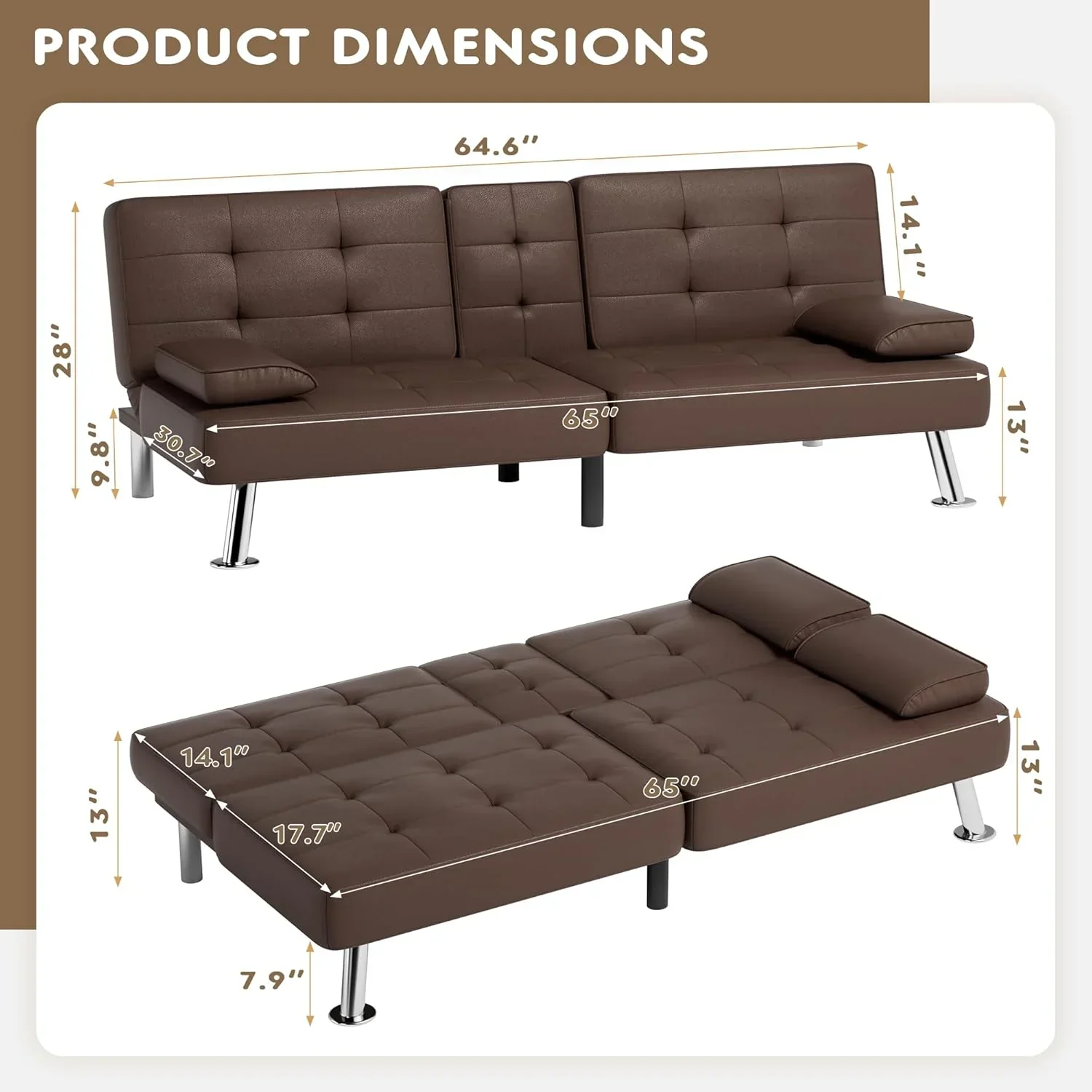 Homall Futon Sofa Bed Leather Futon Couch with Armrests Adjustable Recliner Sleeper Sofa Bed