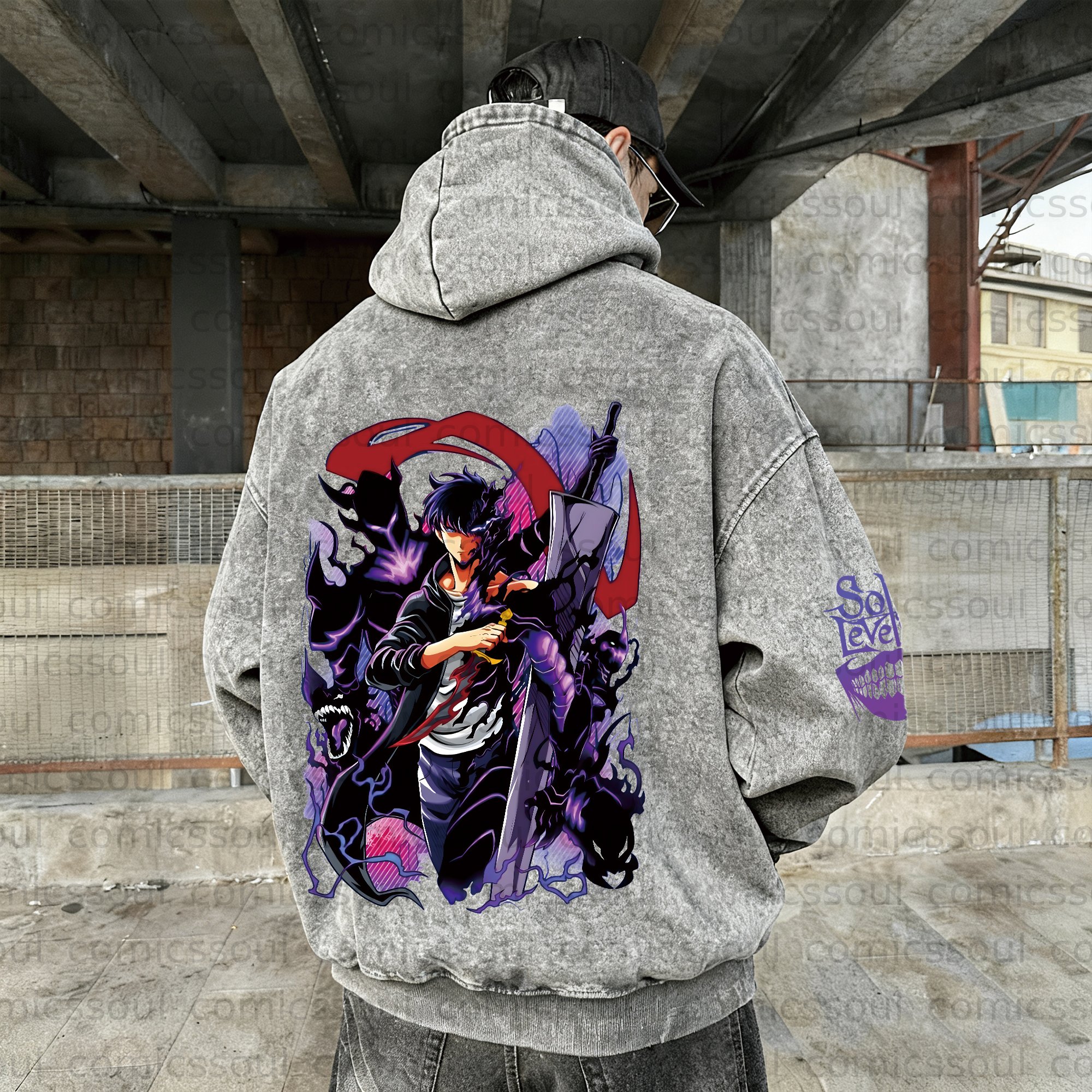 Unisex  Anime Graphic Water wash Streetwear Vintage Hoodie