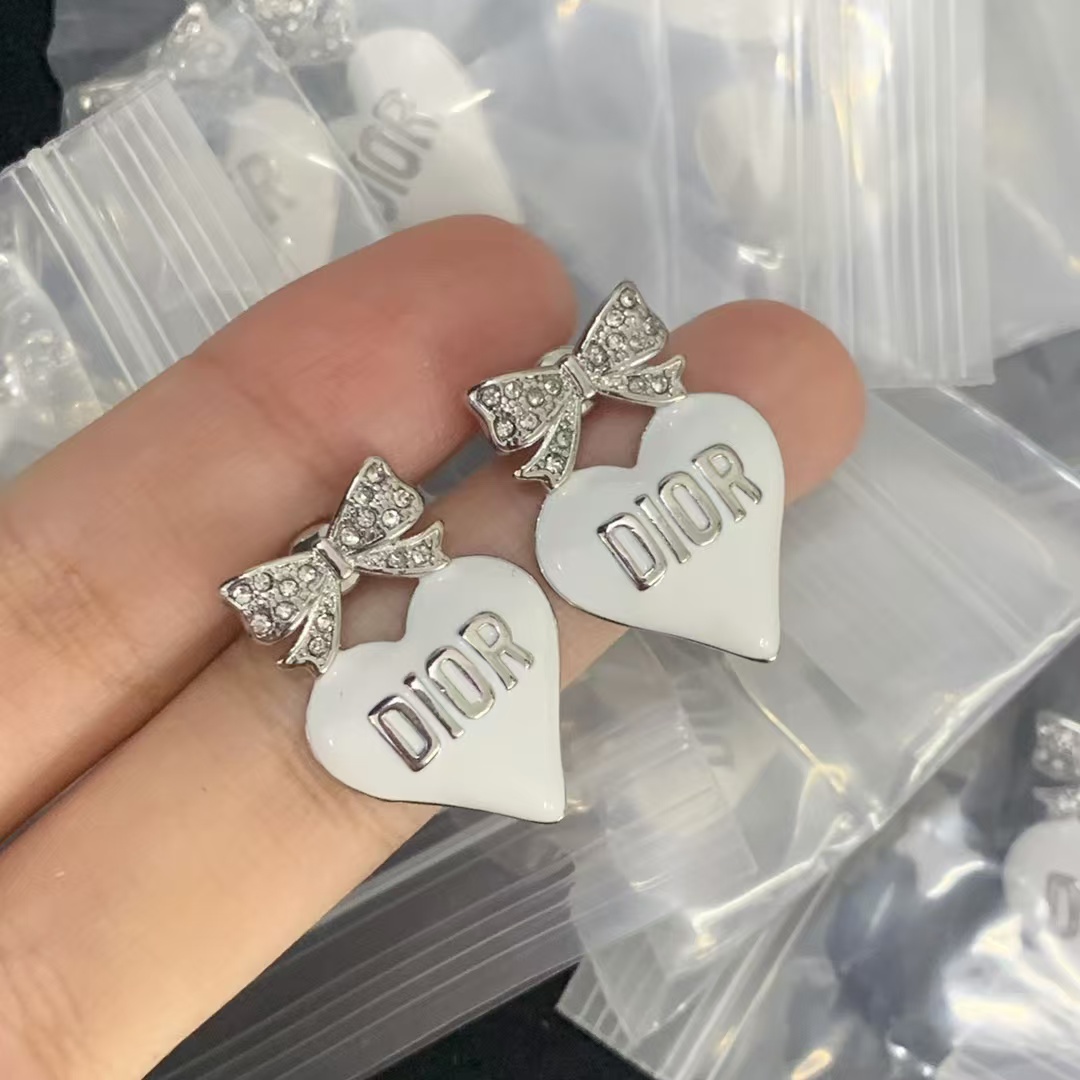 Dior Enamel Bow with Heart Earrings - Original Replica Club
