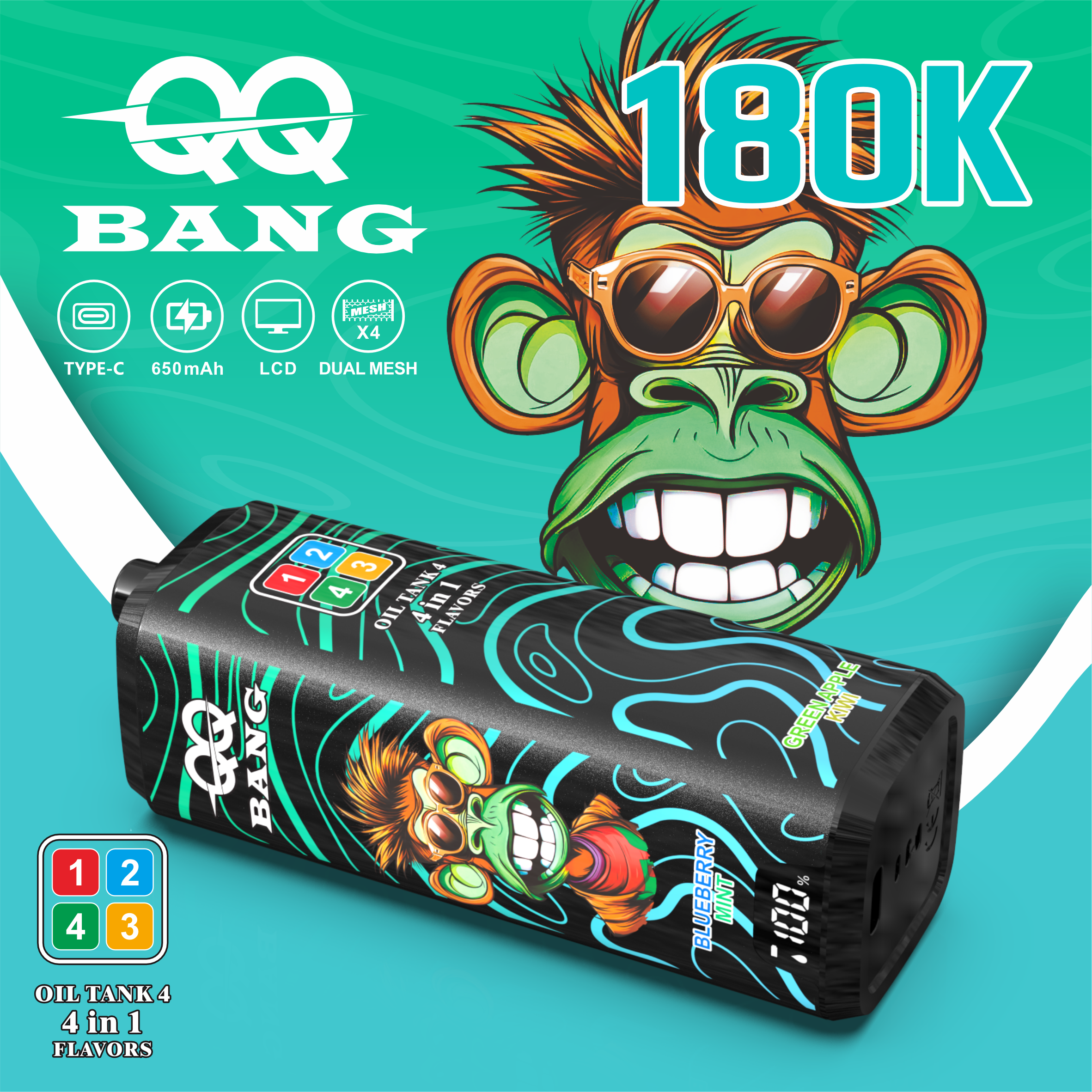 QQBANG 180K-DSK070 | 4-in-1 Disposable Pod