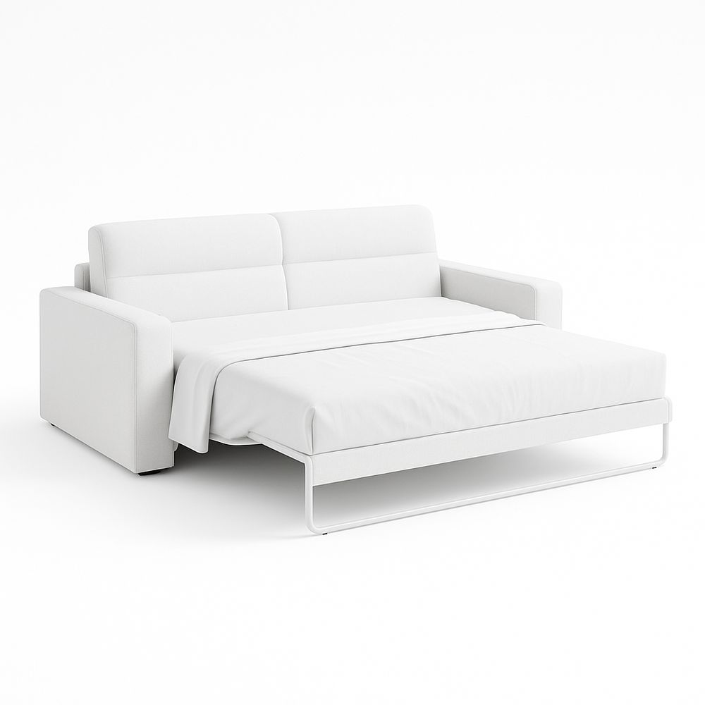 Sofá cama moderno de estilo minimalista,fabricado en tela,color blanco,convertible,ideal para sala de estar,dimensiones compactas