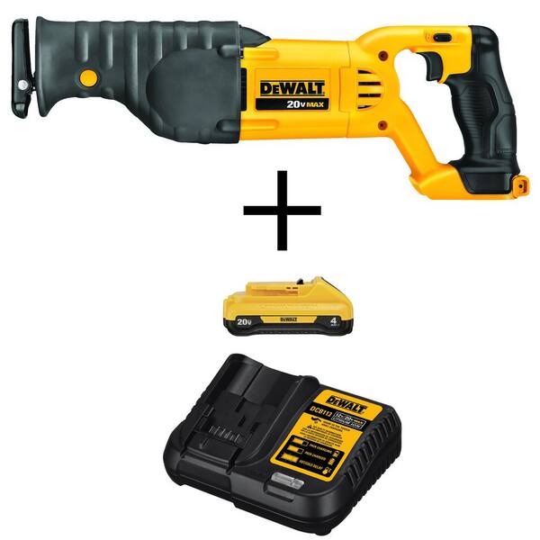20V MAX Cordless Reciprocating Saw with 20V 4.0Ah Compact Lithium-Ion Battery Pack Charger