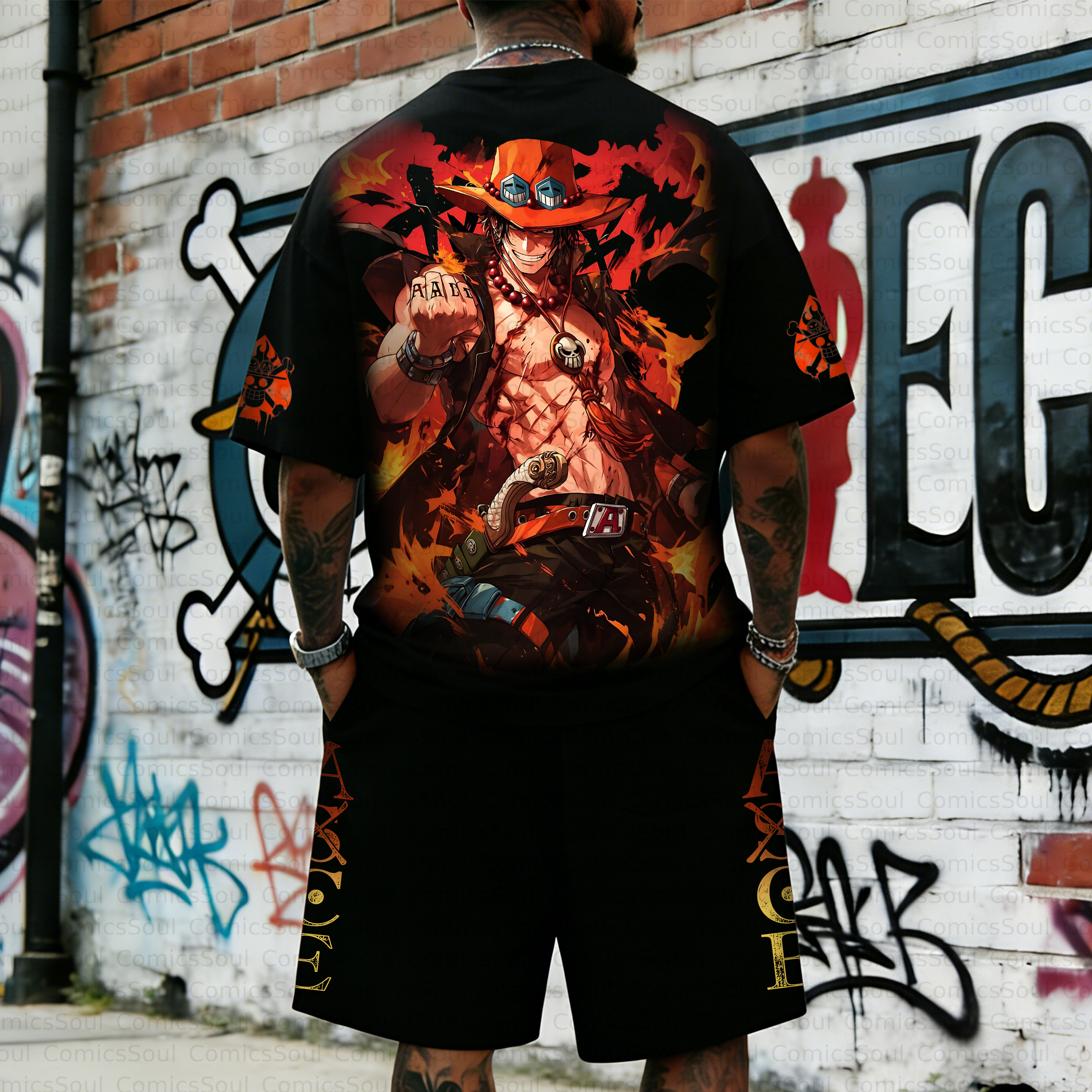 Unisex Anime Inspired Vintage T-shirt& Shorts 2 Pieces Set