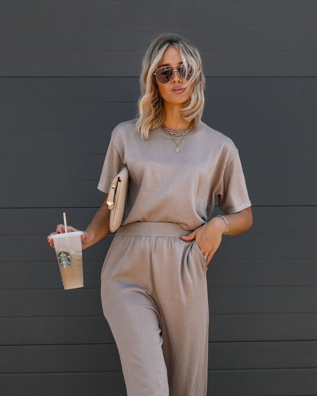 Tristan Knit Short Sleeve Top - Mocha - Se7enfashion