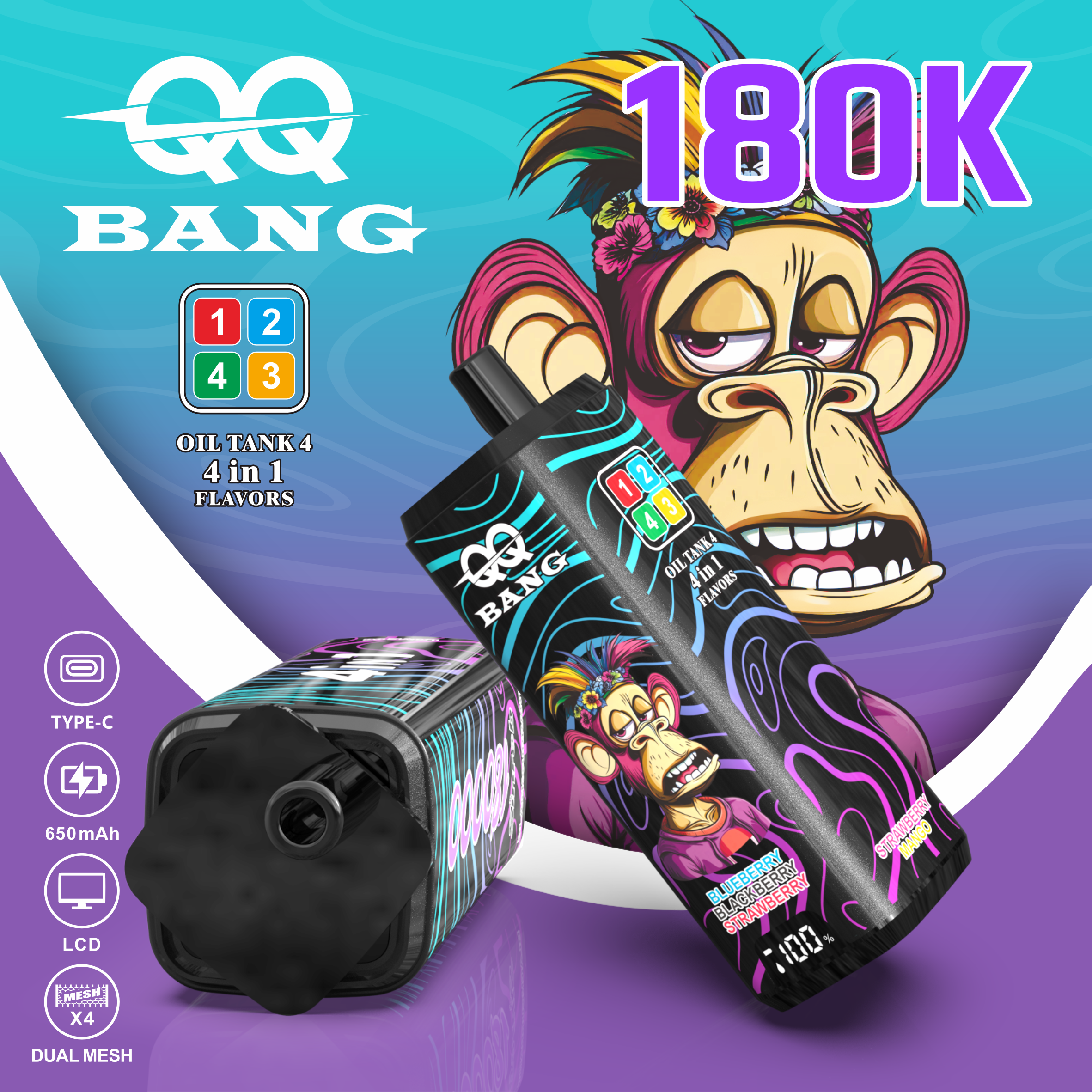 QQBANG 180K-DSK070 | 4-in-1 Disposable Pod