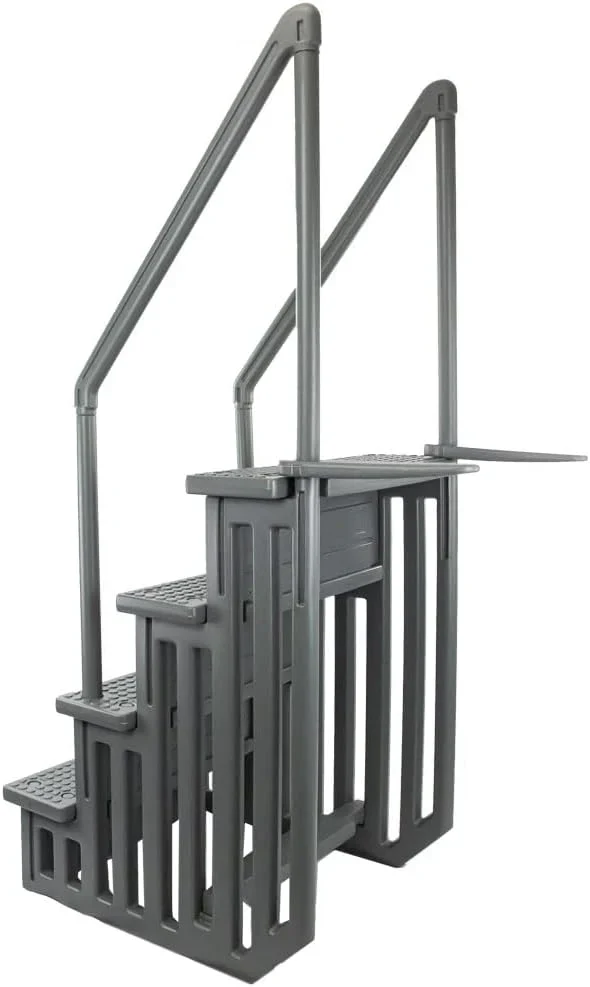 Select Anti-Slip in-Pool Steps | Gray | for Above Ground Swimming Pools | Can Mount to Decks 48" to 54" H | Safety Stairs Capacity Up to 300 lbs