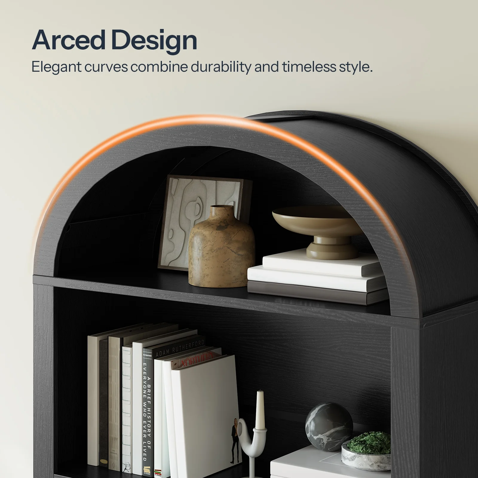 HOOBRO Arched Bookshelf, 70.9" Tall Arch Bookcase with Storage, 5-Tier Farmhouse Book Shelf, Modern Arched Cabinet, Wooden Bookshelf with Open Display Shelves for Living Room, Office, Black BK53SJ01 - Image 7