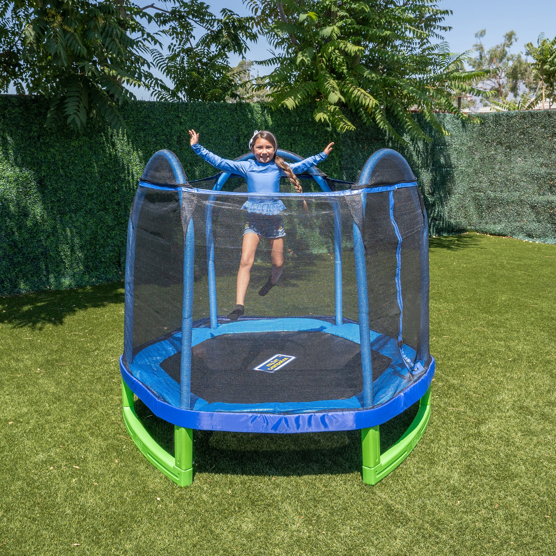 Sportspower 7' My 1st Trampoline for Kids 3-10 with Safety Enclosure Blue and Green - Image 3