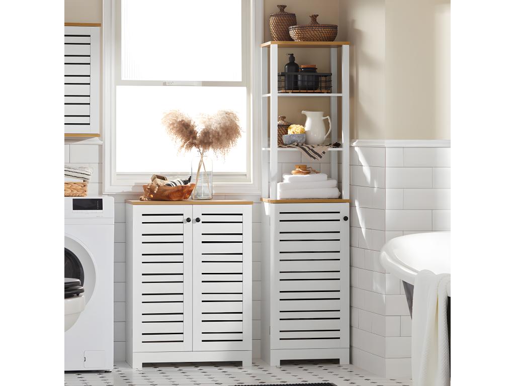 Armario con Pie Mueble Auxiliar para Baño Armario de Baño con 2 Estantes y 2 Puertas Blanco Medidas 60x30x82cm BZR41-W Confortzx