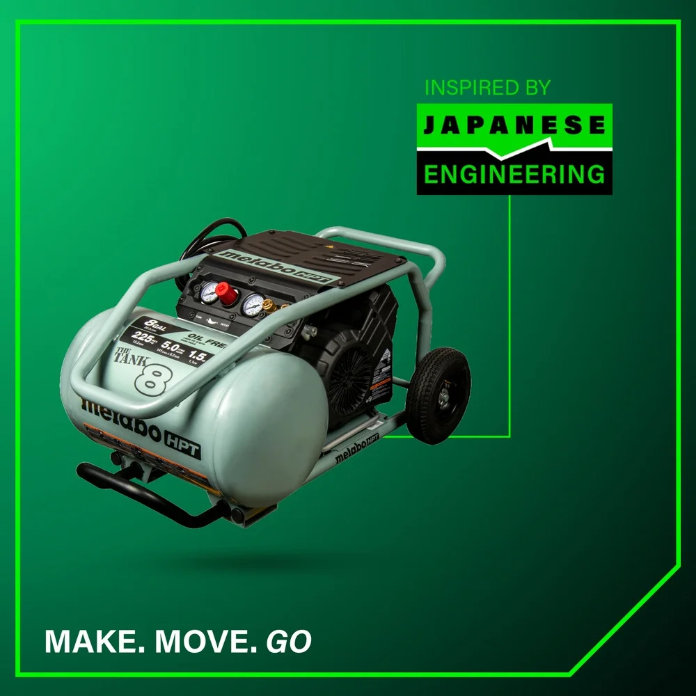 Metabo HPT Air Compressor, THE TANK, 8-Gallon Trolley Air Compressor, 225 PSI, Versatile for Use with Framing, Siding, Finish, or Roofing Nailers, Easy Mobility with Rubber Tires, EC1315S - Image 10