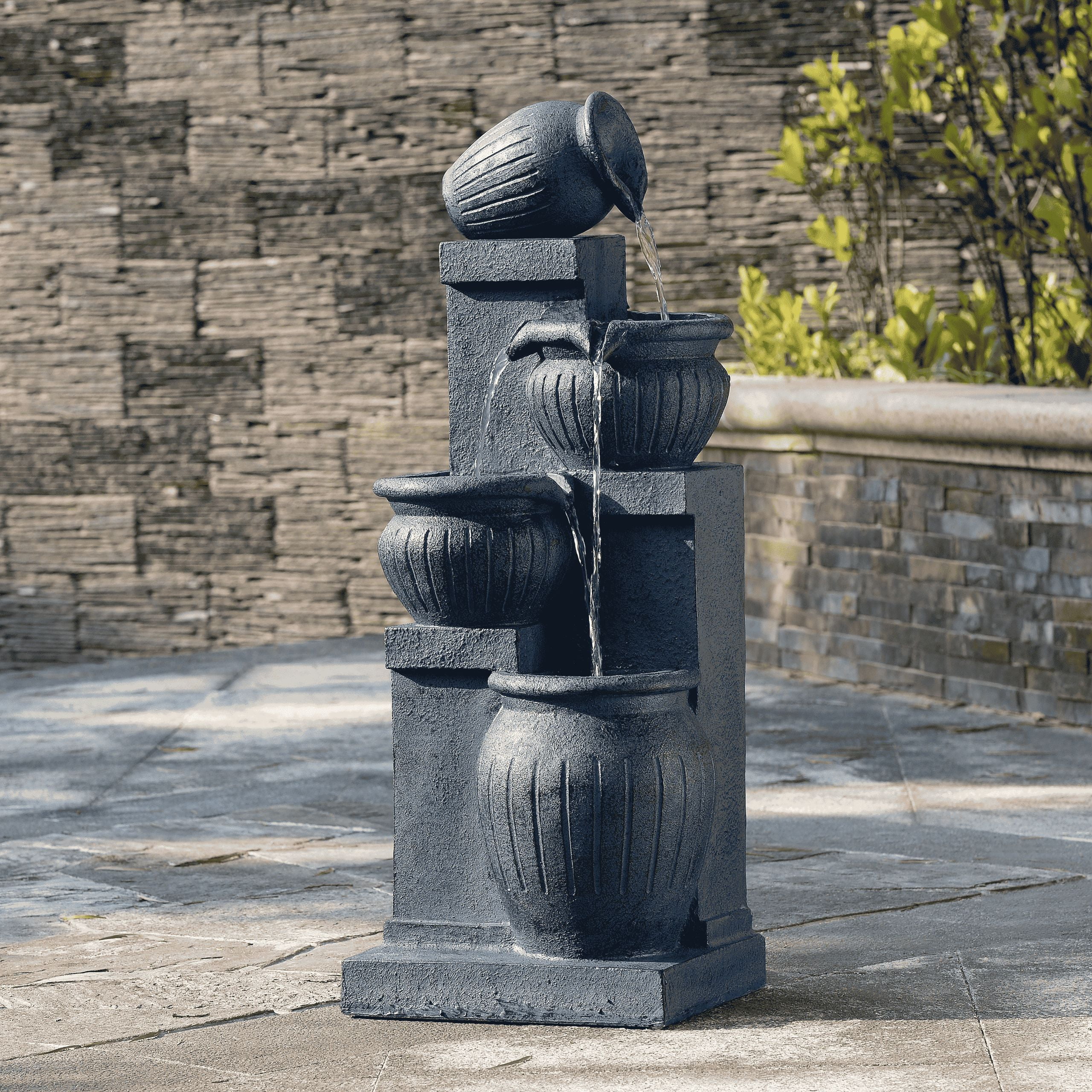 Teamson Home Outdoor Water Fountain with Lights-C 4-Tier Cascading Bowl Design with LED Light & Solar Pump, Solar-Powered Water Fountain Outdoor Garden, Yard, or Patio D-cor, Navy Blue - Image 6