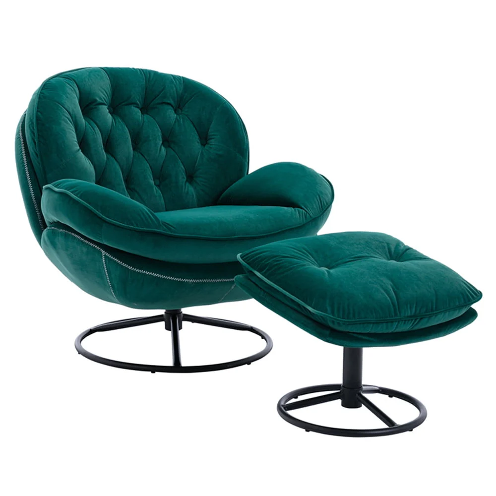 Velvet Swivel Accent Chair with Ottoman Set, Modern Lounge Chair with Footrest and Metal Base Comfy Armchair with 360 Degree Swiveling Single Sofa Chair Accent Chairs for Living Room, Green - Image 5