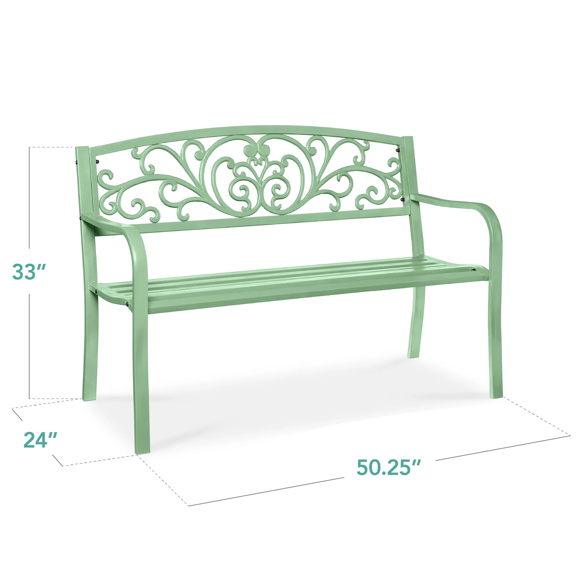 Best Choice Products Outdoor Steel Bench Garden Patio Porch Furniture W/ Floral Design Backrest - Black