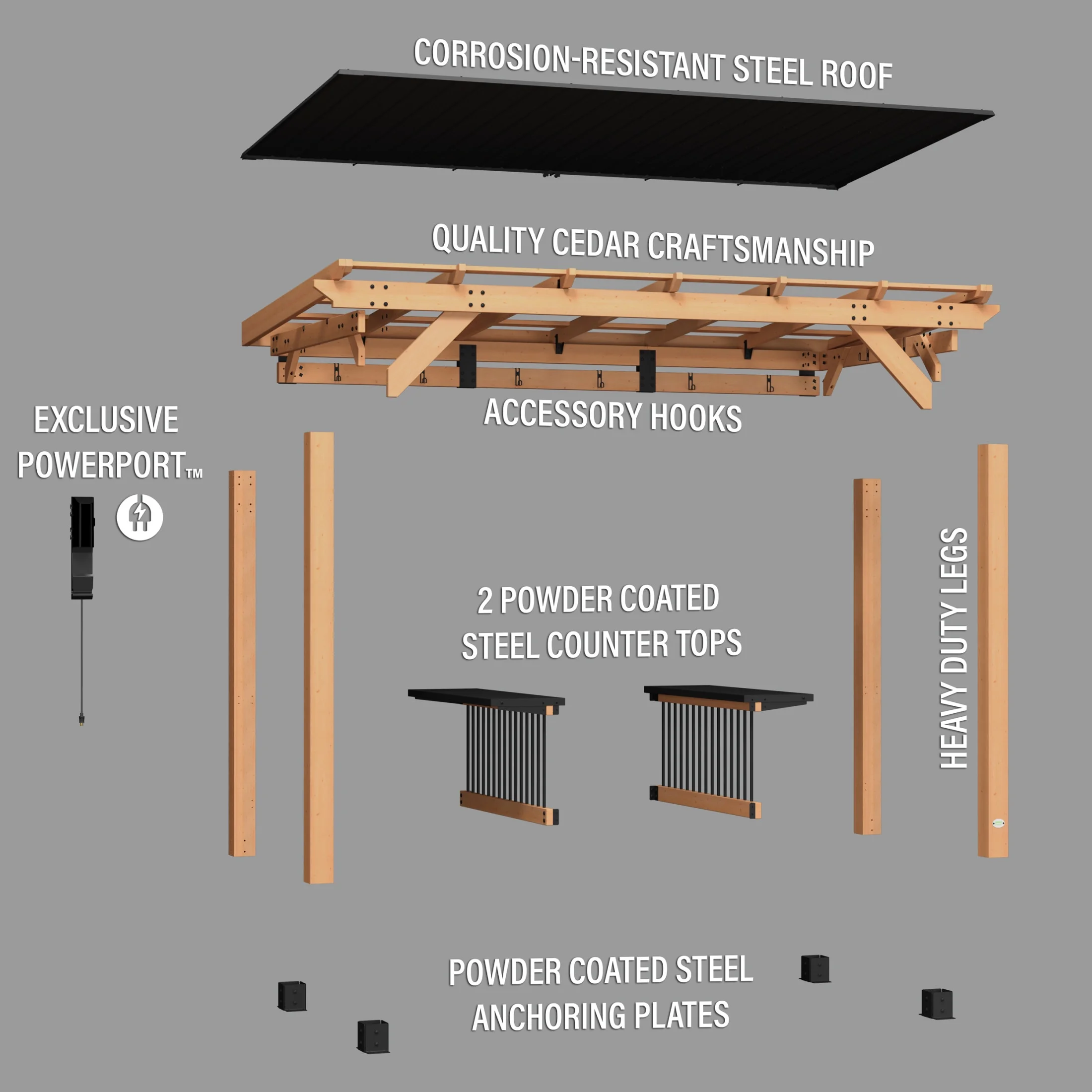 Backyard Discovery Saxony XL 12'x6' Cedar Grill Gazebo, Galvanized Steel Roof, Bar Tops - Image 17