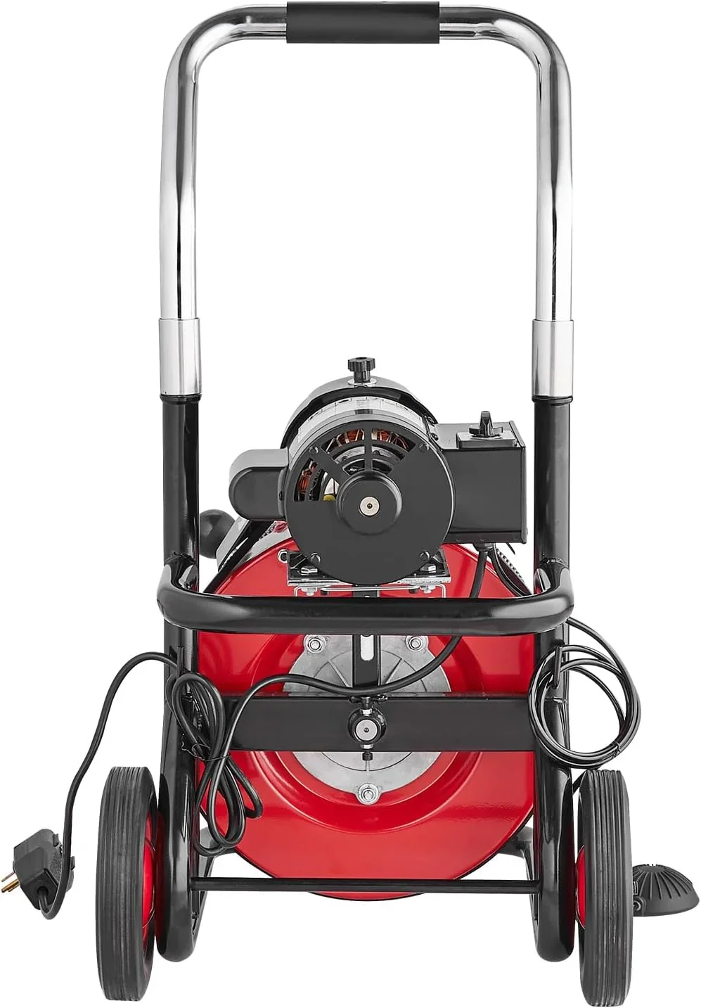 Drain Cleaner Machine 100FT x 1/2 Inch, Auto Feed Sewer Snake Auger on Wheels, 550W Portable Drain Cleaning Machine with 8 Cutters & Air-activated Foot for 2" to 4" Pipes