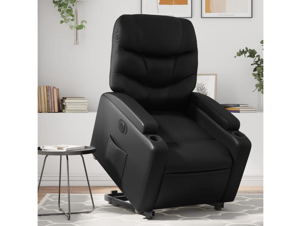 Sillón reclinable y elevable eléctrico cuero sintético negro