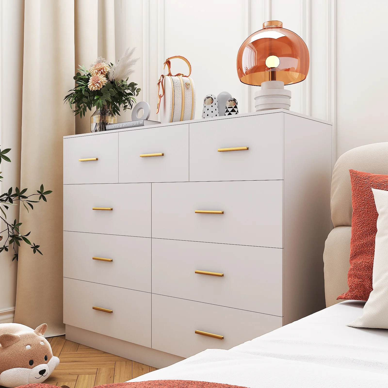 Ktaxon 6 Drawer Double Dresser Wood Dresser Storage Cabinet Drawer Organizer Chest Of Drawers, White - Image 22