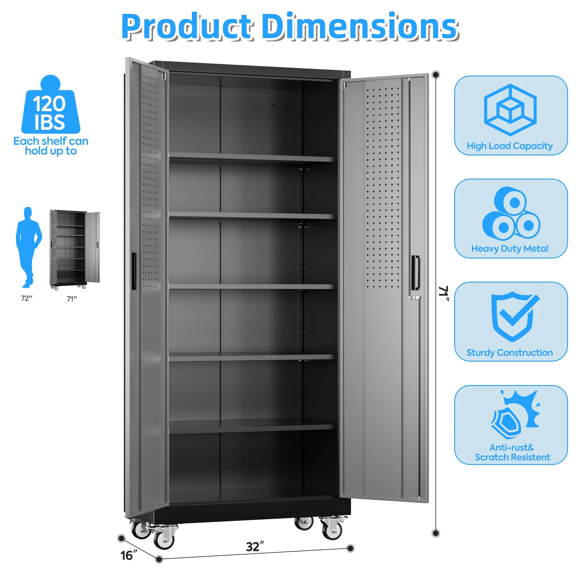 SUPEER Metal Rolling Storage Cabinets with Locking Doors and 5 Adjustable Shelves, Steel Garage Storage Cabinet for Garage, Office, Classroom, Assemble Required(Black) - Image 12