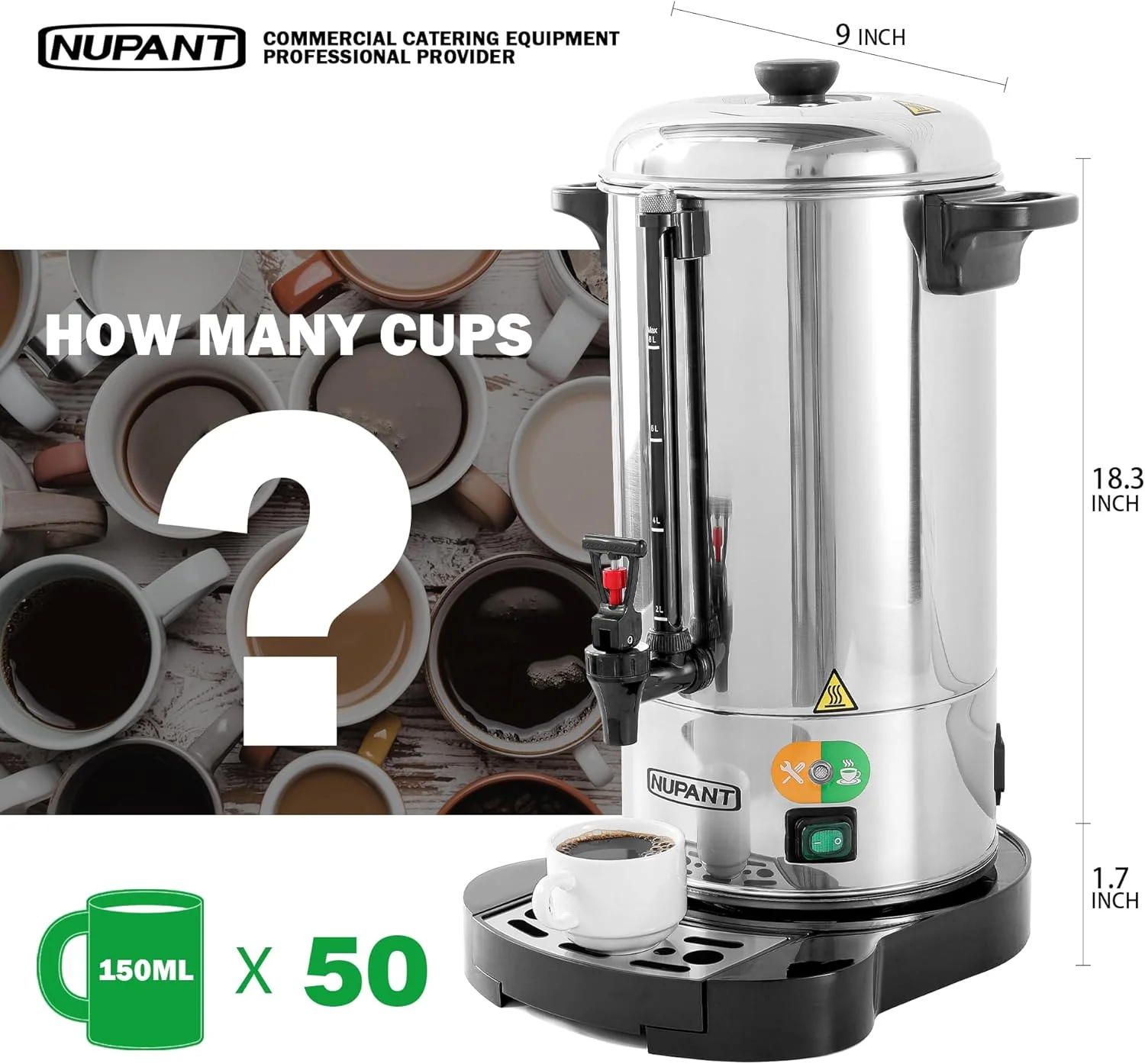 Commercial Coffee Urn 100 Cup 15L 304 Stainless Steel Large Coffee Maker