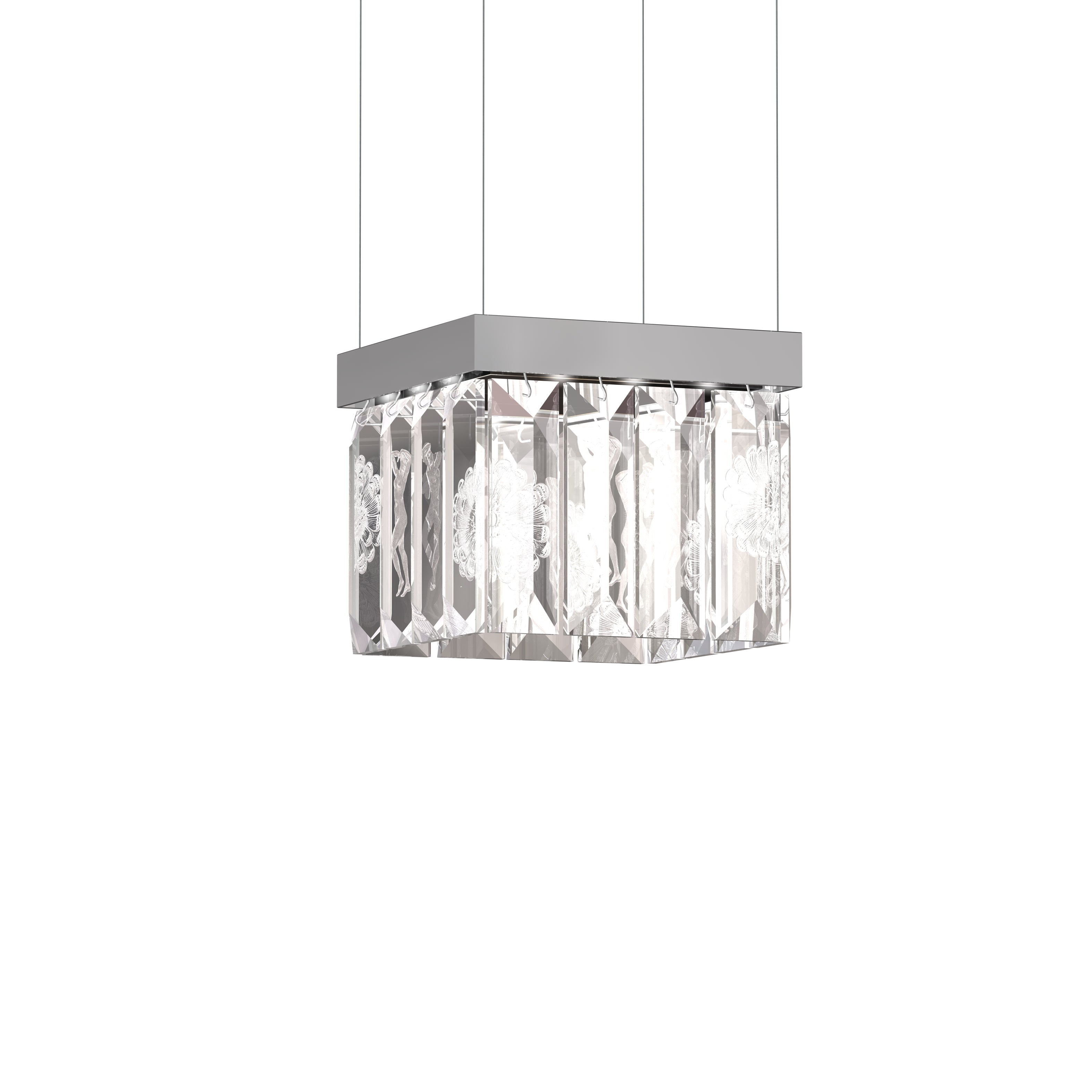LUSTRE SERENE 16 PRISMES, CARRÉ - CRISTAL INCOLORE, FINITION NICKEL (PLAQUÉ)