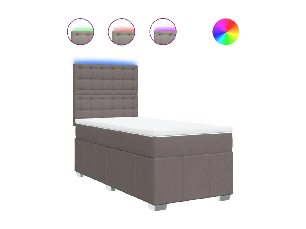 Cama box spring con colchón tela gris taupe 90x200 cm qrd3522598