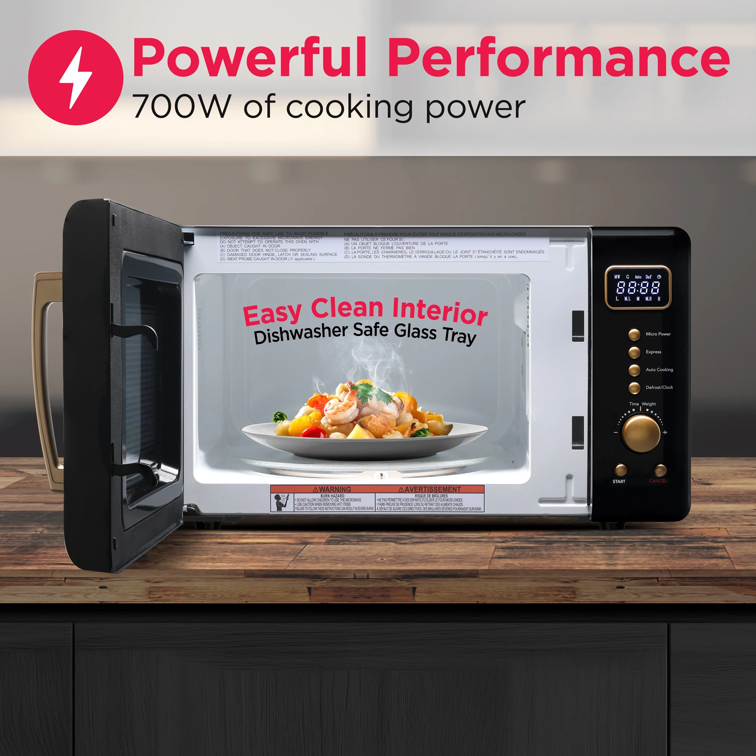 Frigidaire 0.7 Cu. Ft. Retro Countertop Microwave Oven, Black and Gold - Image 4