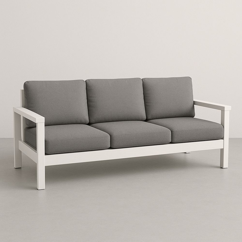 Sofá de 3 plazas blanco/gris con cojines extraíbles, sin montaje, 200x80x75 cm