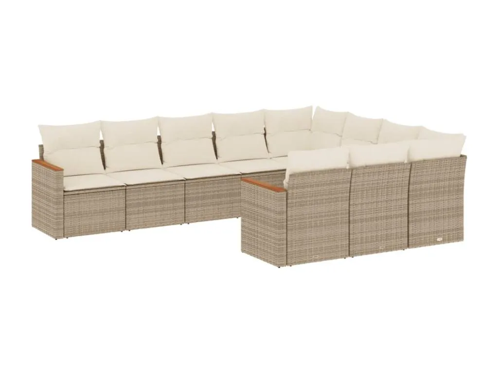 Juego de sofás jardín con cojines beige 10 piezas ratán sintético 92813AOFQ