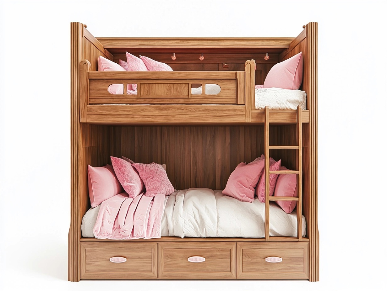 Litera de madera para dormitorio infantil 200x100 cm con cajones de almacenamiento estilo moderno color natural