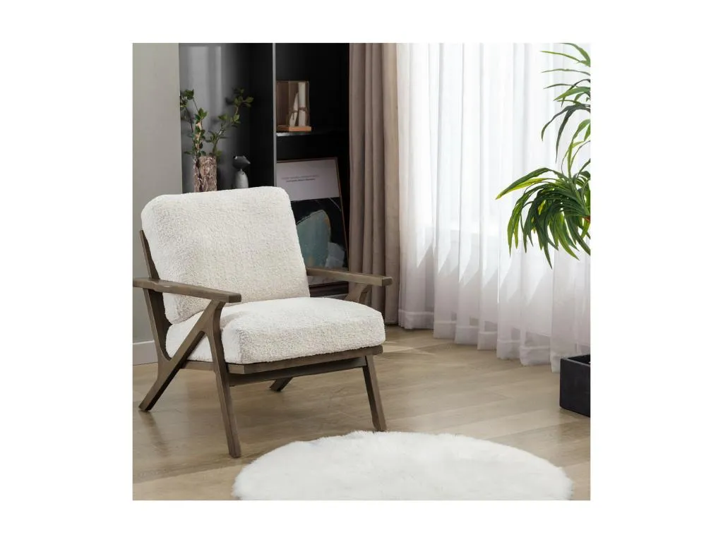 Sillón Nidovia de salón, tejido rizado crudo y madera maciza fev564223