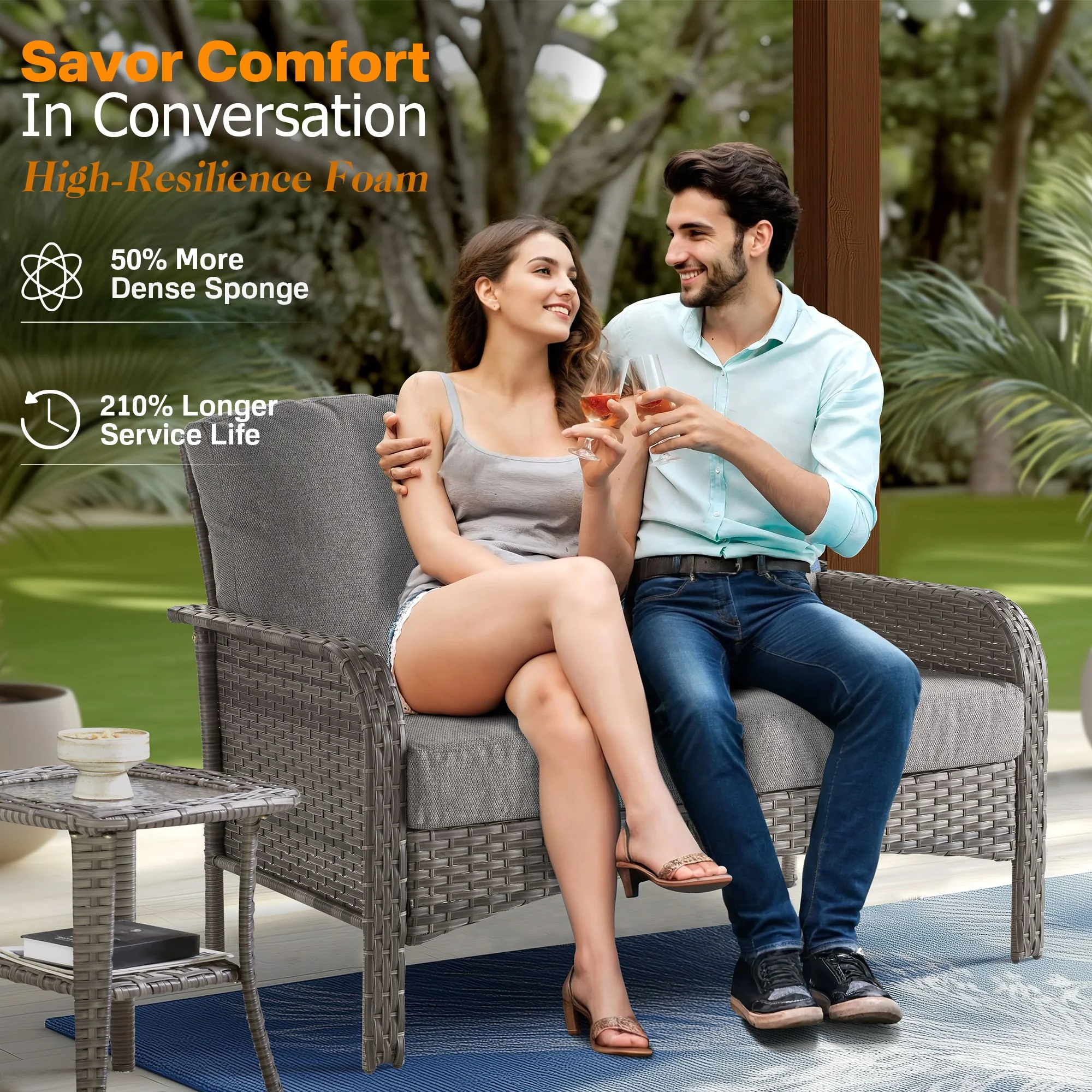 Vcatnet 4 Pieces Outdoor Patio Furniture All-weather Wicker Conversation Set with Coffee Table for Garden,Poolside,Gray - Image 19