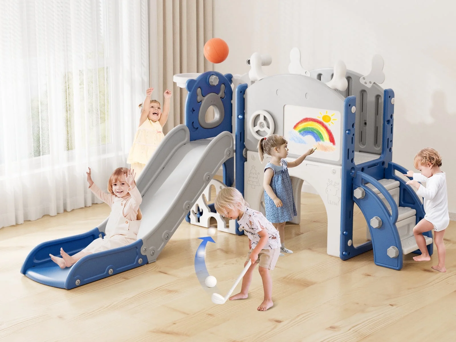 Korimefa 11-in-1 Toddler Slide Set with Golf, Basketball Hoop, Kids Slide for Toddlers Age 1-4, Climber Slip and Slides, Baby Outdoor Toys - Image 15