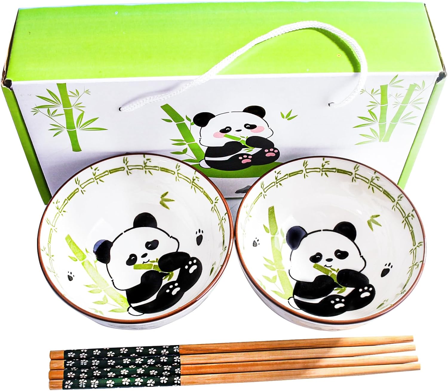 Japanese Ceramic Rice Bowl Set of 2 with Chopsticks, Small Porcelain Bowls for Soup, Grains, Snacks & Side Dishes,Dishwasher & Microwave Safe