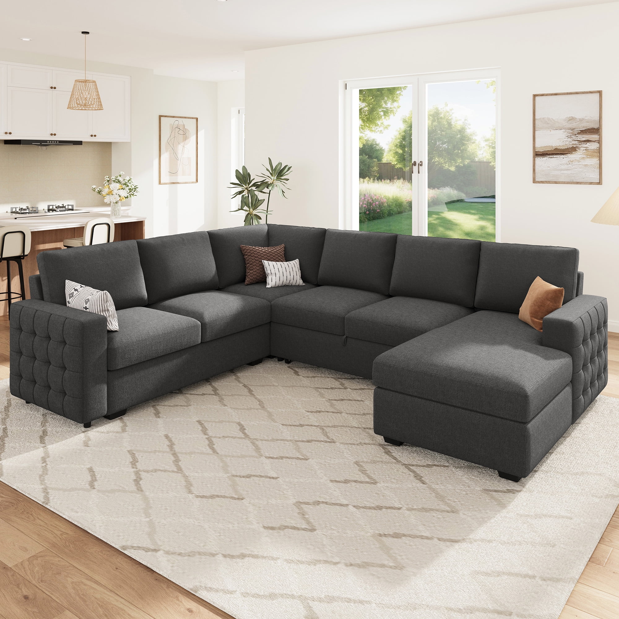 HONBAY Modular Sectional Pull-Out Sofa Bed with Storage Velvet U-Shaped Convertible Sleeper Sofa for Living Room, Blue - Image 45
