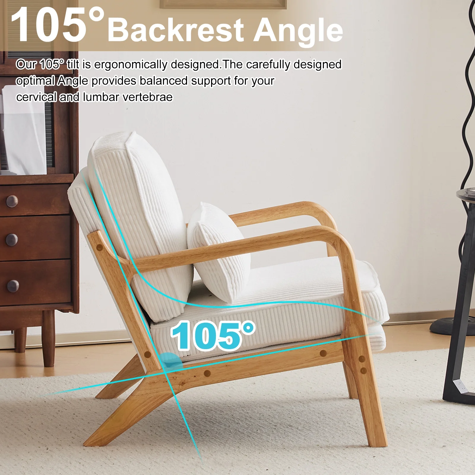 Ktaxon Accent Chair Corduroy Upholstered Armchair, Reading Club Chair with Pillow and Solid Wood Frame for Living Room Bedroom Furniture Off White - Image 154