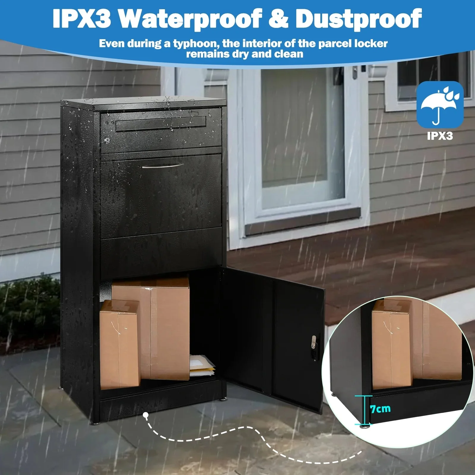 Gaonala Steel Package Delivery Box 19.6x14.4x44.9in Lockable Weather-Resistant Black - Image 10 Gaonala Steel Package Delivery Box 19.6x14.4x44.9in Lockable Weather-Resistant Black - Image 10