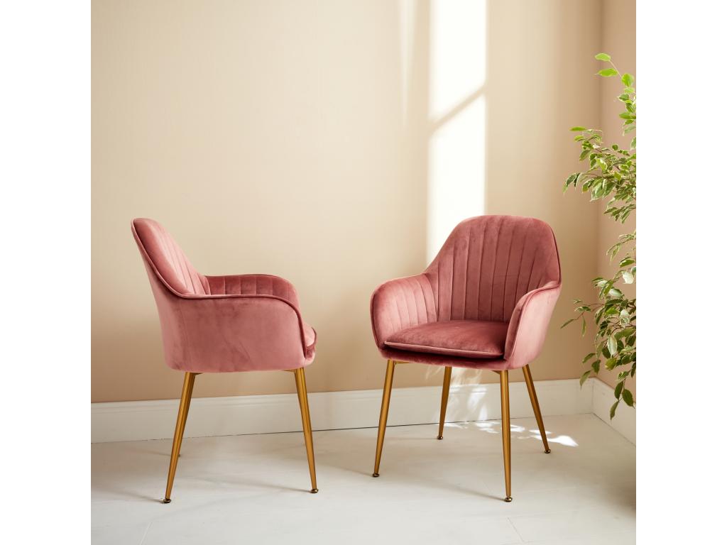 Sillón de terciopelo con patas de metal - set de 2 rosa viejo