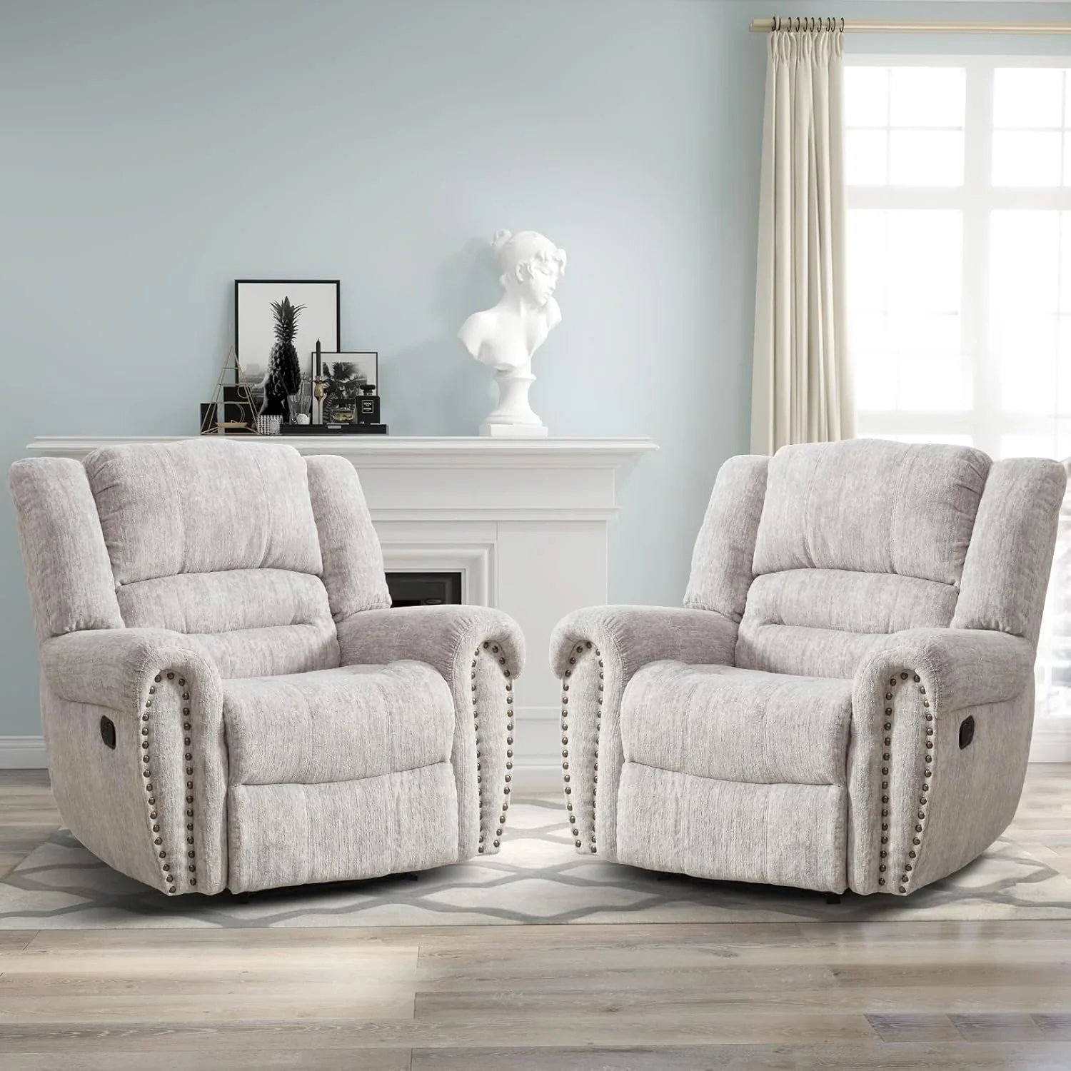 CANMOV Leather Recliner Chair, Classic and Traditional Manual Recliner Chair with Comfortable Arms and Back Single Sofa for Living Room, Nut Brown