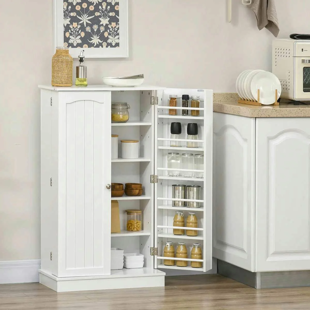 Spaco 17-Tier Kitchen Small Pantry Cabinet with 2 Doors and 6 Adjustable Shelves, Cabinet Pantry, Freestanding 5-Tier Shelving Pantries for Kitchen Storage, Gray - Image 46