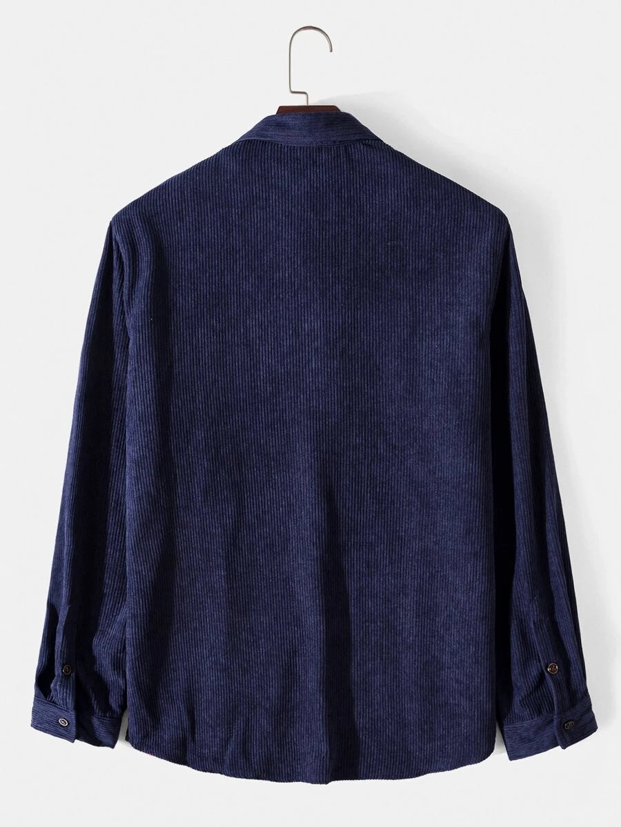 Corduroy Color Block Patchwork Shirt