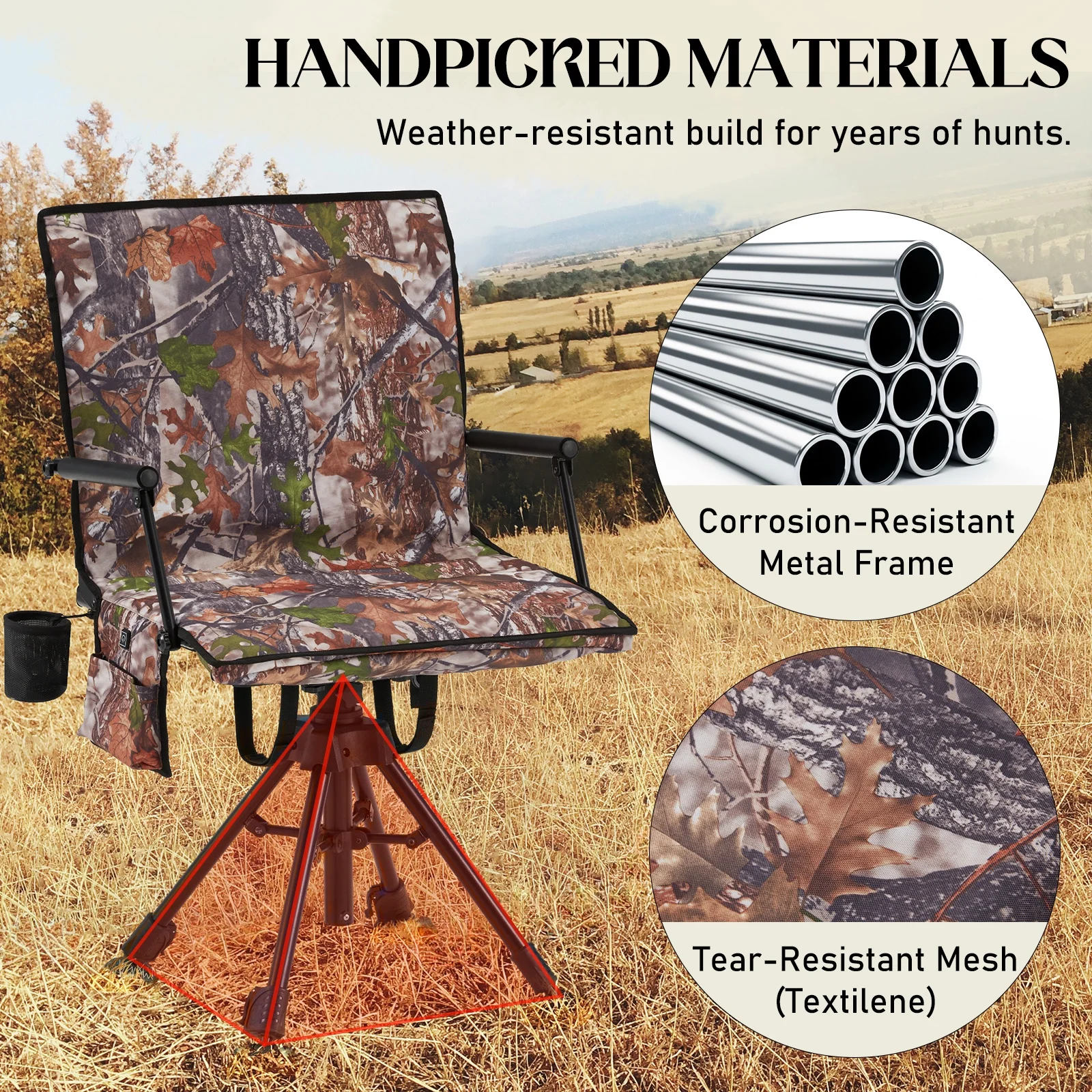 Danrelax 360- Silent Camo Hunting Blind Chair, Armrests, Side Pouch, Telescopic Legs - Image 23