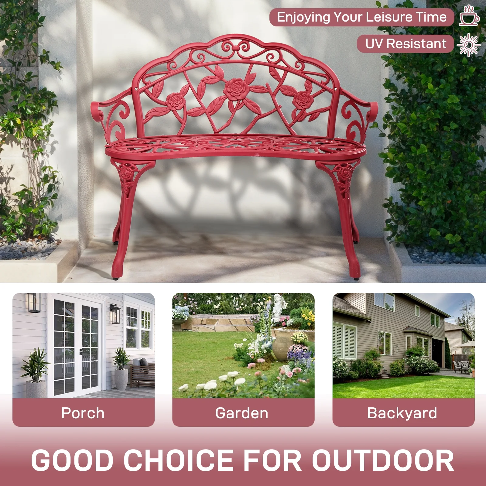 Ktaxon Outdoor Patio Park Garden Bench Courtyard Leisure Rose Cast Aluminum, Outdoor Loveset, Bronze - Image 34