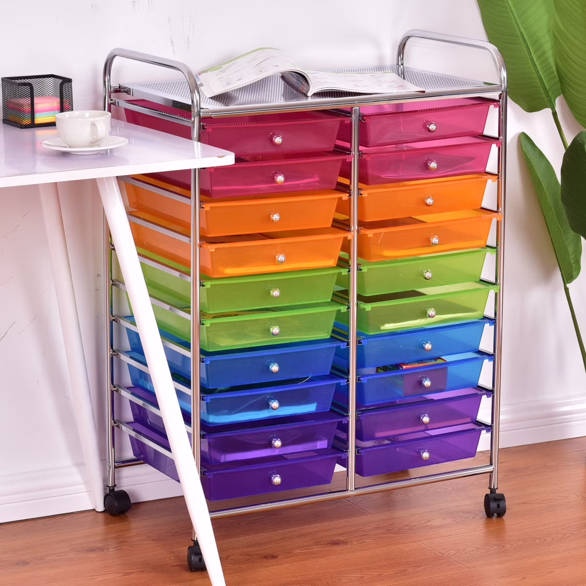 Costway 20 Drawer Rolling Storage Cart Tools Scrapbook Paper Office School Organizer Yellow - Image 5