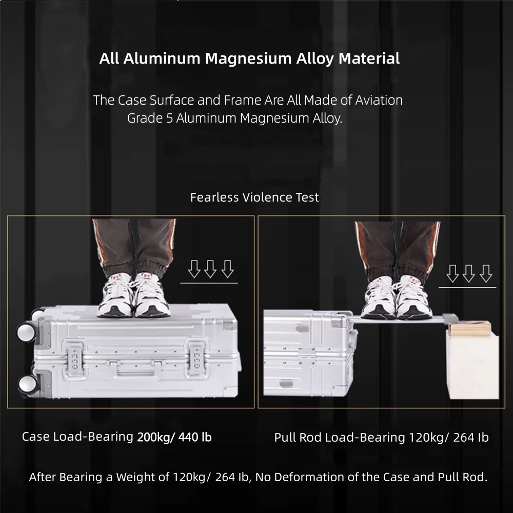 All Aluminum Magnesium Hardshell Carry on Luggage with Wheels, Modern Zipperless Hardshell Checked Luggage with TSA Lock, Airline Approved Metal Suitcase Travel Metal Rolling Luggage - Image 8