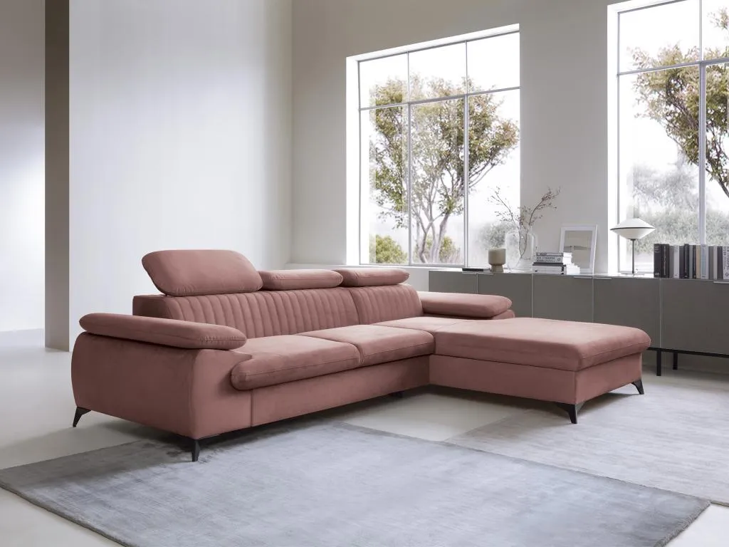 Sofá cama rinconera (ángulo derecho) en terciopelo rosa Nidovia. ouc572941