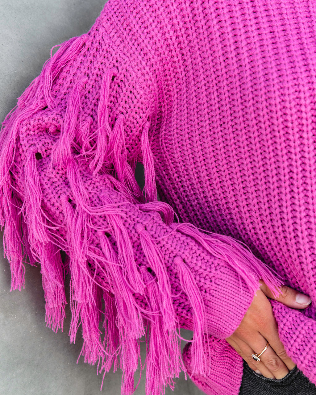 Gabriella Knit Fringe Pullover Sweater- Magenta - Se7enfashion