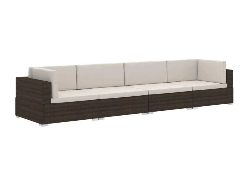 Set sofás de jardín 4 piezas y cojines ratán sintético marrón